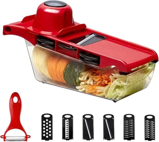 10 In 1 Mandoline Multi-functional Vegetable Cutter | Manual Potato Peeler, Carrot, Cheese, Grater Dicer- Multicolor