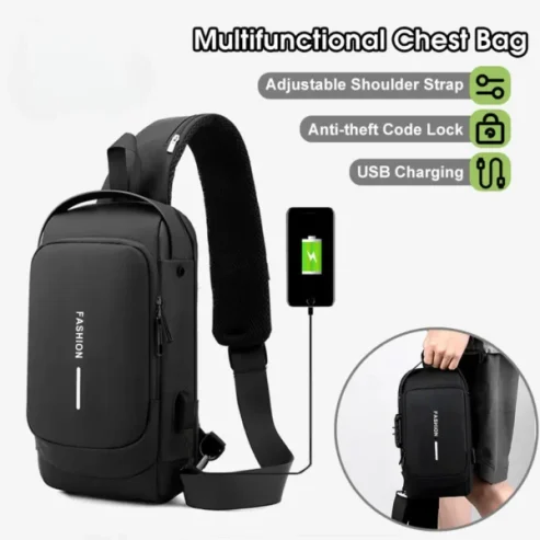 Chest Bag Multifunction Crossbody Sport Running Travel Sling Pack Anti-theft Usb Charge Shoulder Messenger Pack Luxury Brand Men