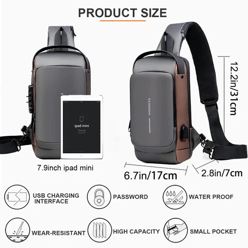 Chest Bag Multifunction Crossbody Sport Running Travel Sling Pack Anti-theft Usb Charge Shoulder Messenger Pack Luxury Brand Men