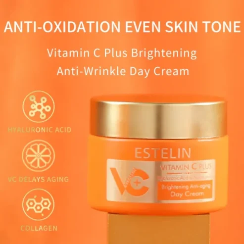 Estelin – Vitamin C Plus Brighteing & Anti-aging Day Cream | Hyaluronic Acid Niacinamide – 50g