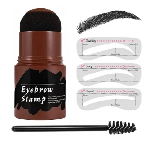 One Step Eyebrow Stamp Shaping Kit Brow Powder Stamp Makeup with 3 Reusable Eyebrow Stencils and Eyebrow Pen Brushes Hairline Powder Long Lasting Buildable Eyebrow Makeup