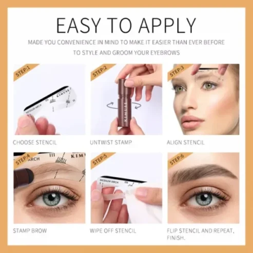 One Step Eyebrow Stamp Shaping Kit Brow Powder Stamp Makeup with 3 Reusable Eyebrow Stencils and Eyebrow Pen Brushes Hairline Powder Long Lasting Buildable Eyebrow Makeup