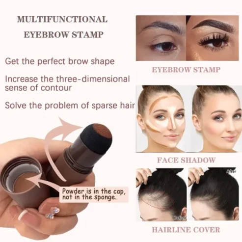 One Step Eyebrow Stamp Shaping Kit Brow Powder Stamp Makeup with 3 Reusable Eyebrow Stencils and Eyebrow Pen Brushes Hairline Powder Long Lasting Buildable Eyebrow Makeup
