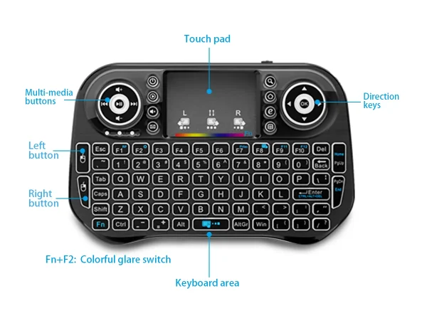 I10 Mini Wireless + Bluetooth 7 Color Backlit Light 2.4ghz Air Mouse With Touchpad