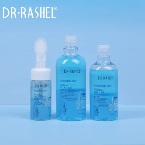 Dr Rashel Hyaluronic Acid Instant Hydration Micellar Water , Essence Toner , Mousse Skin Cleansing Set – 3 Pcs / Set
