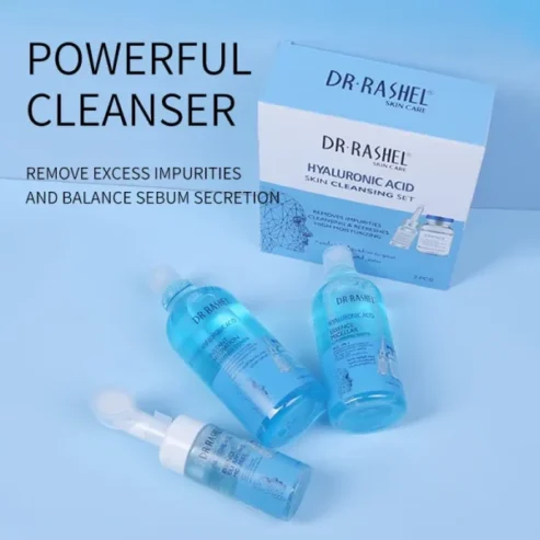 Dr Rashel Hyaluronic Acid Instant Hydration Micellar Water , Essence Toner , Mousse Skin Cleansing Set – 3 Pcs / Set