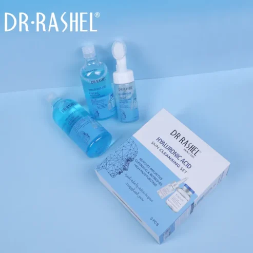 Dr Rashel Hyaluronic Acid Instant Hydration Micellar Water , Essence Toner , Mousse Skin Cleansing Set – 3 Pcs / Set