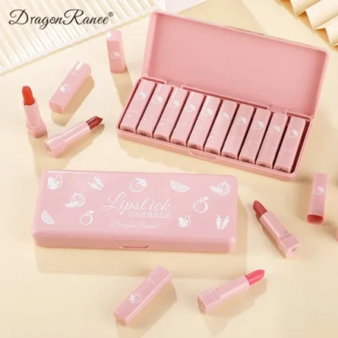 Dragon Ranee 10 Pieces Velvet Matte Pink Lipstick Set | Long Lasting Makeup Waterproof Lip Gloss For Girls & Womens
