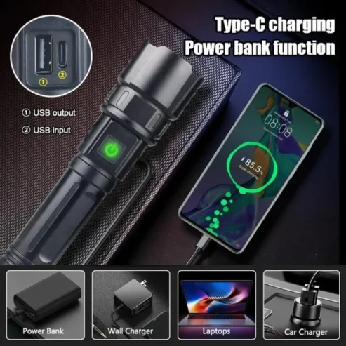 Super Powerful 2-in-1 Emergency Flashlight & Charging Bank Waterproof Led