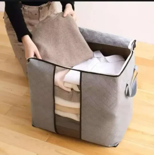 Pack Of 3 Home Storage Bag Foldable Non Woven Grey Bag Non Woven Bedding Suits Pillows Closet Organizer Bags Organizer Zipper Bag (random Color)